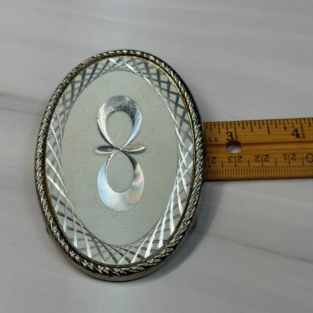 Vintage Silver Tone Infinity Symbol Western Belt Buckle Oval Diamond Cut Border